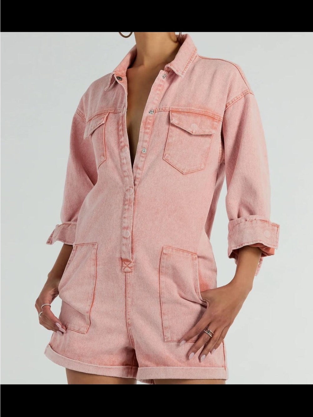 Le Lis Collection Coral Denim Utility Romper